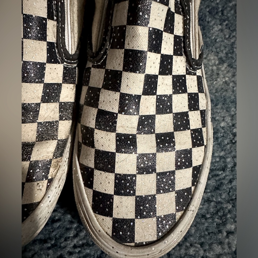 OMG classic black & white Checkered Vans with sparkles size 7.5 woman's